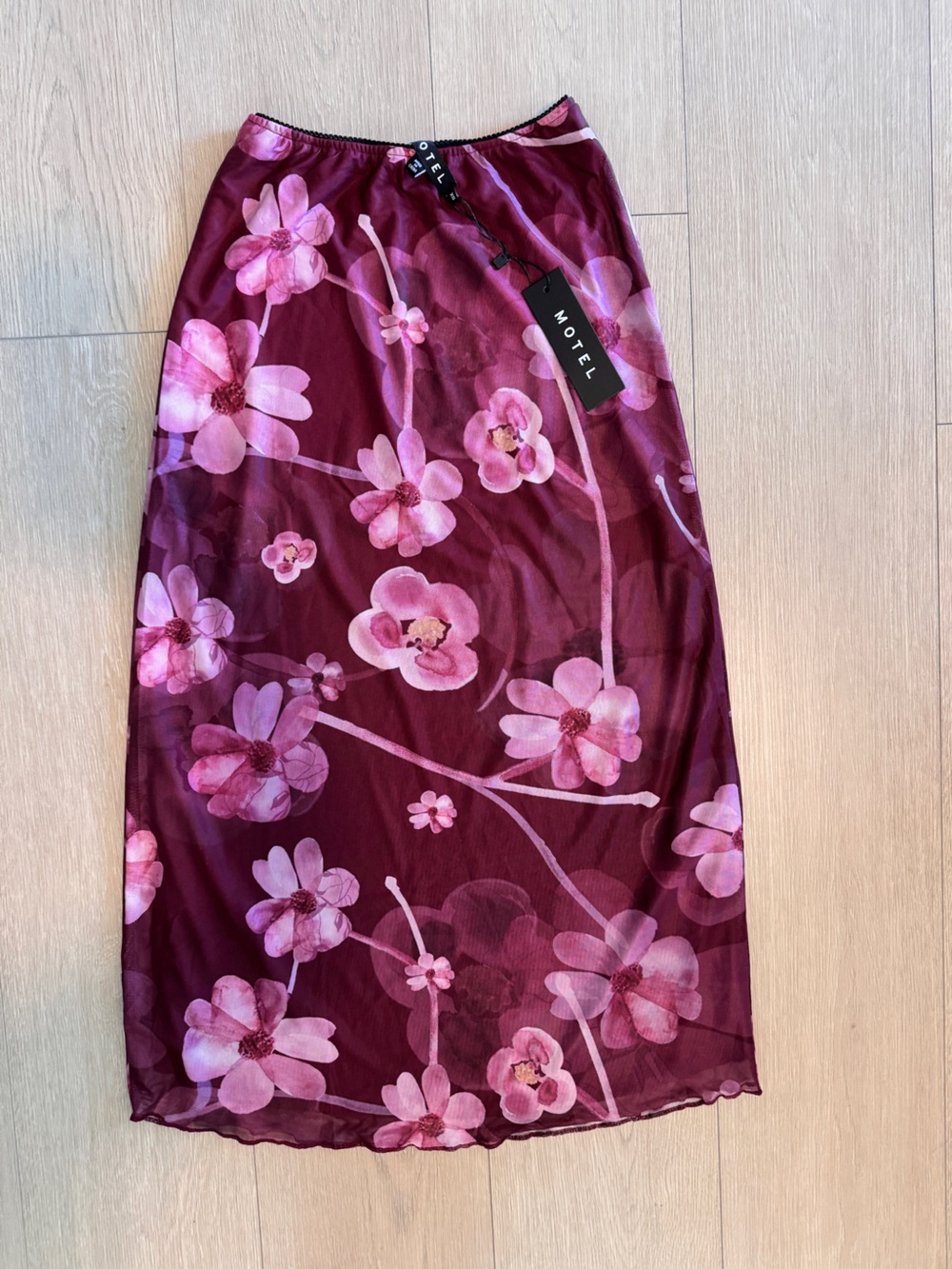 Motel Floral Satin Slip Skirt - Pink - NWT